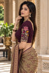 Wine Lycra Readymade Embroidered Blouse For Women