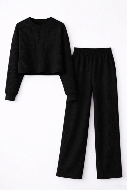 Black Lycra Solid Oversized Strachable Coords Set