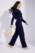 Blue Lycra Solid Oversized Strachable Coords Set