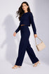 Blue Lycra Solid Oversized Strachable Coords Set
