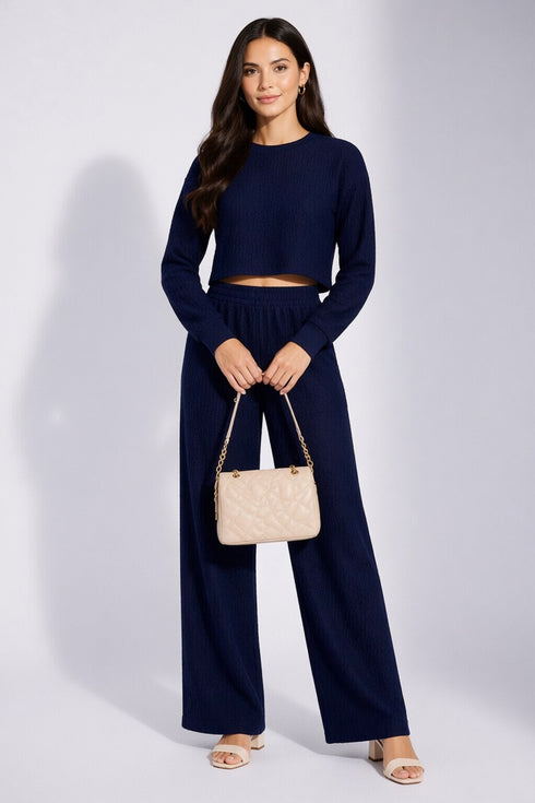 Blue Lycra Solid Oversized Strachable Coords Set