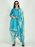 Turquoise Cotton Blend Printed Ready to Wear Patiala Salwar Suit