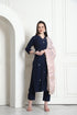 Navy Blue Poly Silk Embroidered Straight Kurta & Pant With Dupatta