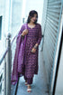 Women's Wine & Beige Cotton Blend Embroidered A-Line Kurta & Pant With Dupatta