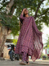 Women's Wine & Beige Cotton Blend Embroidered A-Line Kurta & Pant With Dupatta