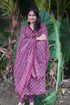 Women's Wine & Beige Cotton Blend Embroidered A-Line Kurta & Pant With Dupatta