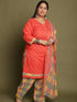 Peach Cotton Blend Printed Plus Size Ready to Wear Patiala Salwar Suit