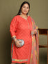 Peach Cotton Blend Printed Plus Size Ready to Wear Patiala Salwar Suit