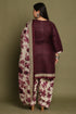 Wine Cotton Blend Printed Plus Size Ready to Wear Patiala Salwar Suit