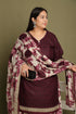 Wine Cotton Blend Printed Plus Size Ready to Wear Patiala Salwar Suit