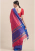 Magenta And Blue Cotton  Woven Traditional  Saree With Blouse Piece