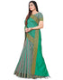 Teal And Grey Cotton Silk  Printed Traditional  Saree With Blouse Piece