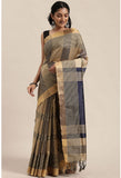 Blue And Beige Cotton Silk  Printed Traditional  Saree With Blouse Piece