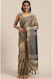 Blue And Beige Cotton Silk  Printed Traditional  Saree With Blouse Piece