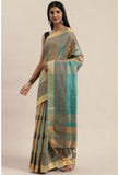 Green And Beige Cotton Silk  Printed Traditional  Saree With Blouse Piece