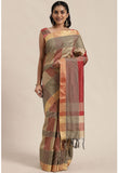 Red And Beige Cotton Silk  Printed Traditional  Saree With Blouse Piece