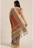 Orange And Beige Cotton Silk  Printed Traditional  Saree With Blouse Piece