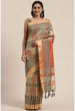 Orange And Beige Cotton Silk  Printed Traditional  Saree With Blouse Piece