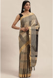 Black And Beige Cotton Silk  Printed Traditional  Saree With Blouse Piece