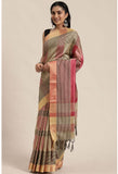 Pink And Beige Cotton Silk  Printed Traditional  Saree With Blouse Piece