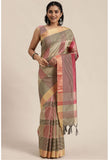 Pink And Beige Cotton Silk  Printed Traditional  Saree With Blouse Piece