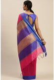 Pink Cotton Striped Printed Traditional  Saree With Blouse Piece