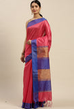 Pink Cotton Striped Printed Traditional  Saree With Blouse Piece
