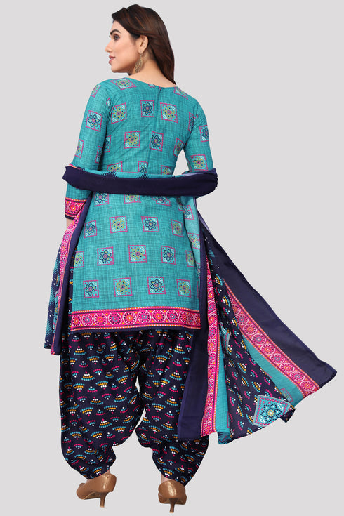 Sky Blue Cotton Blend Printed Unstitched Salwar Suit Material