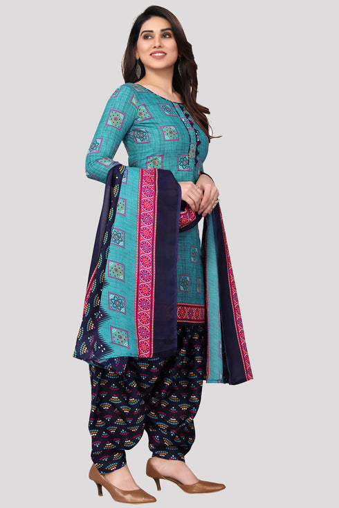 Sky Blue Cotton Blend Printed Unstitched Salwar Suit Material
