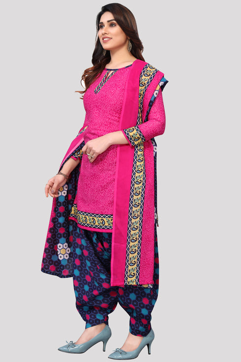 Pink Cotton Blend Printed Unstitched Salwar Suit Material