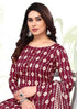 Maroon & Beige Cotton Blend Printed Unstitched Salwar Suit Material