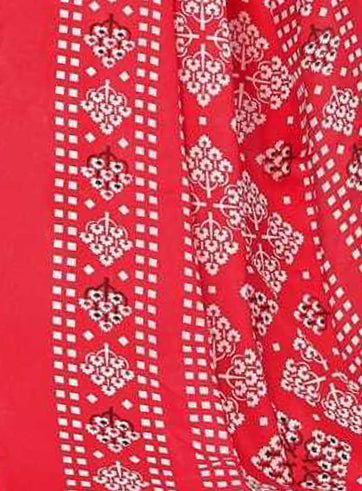 Red & White Cotton Blend Printed Unstitched Salwar Suit Material