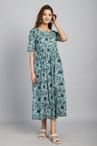 Sea Green Women's Pure Cotton Jaipuri Printed Gown