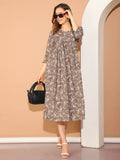 Brown Pure Cotton Floral Printed Gown