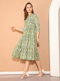 Green Pure Cotton Floral Printed Gown