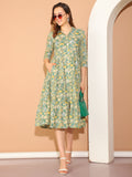 Green Pure Cotton Floral Printed Gown