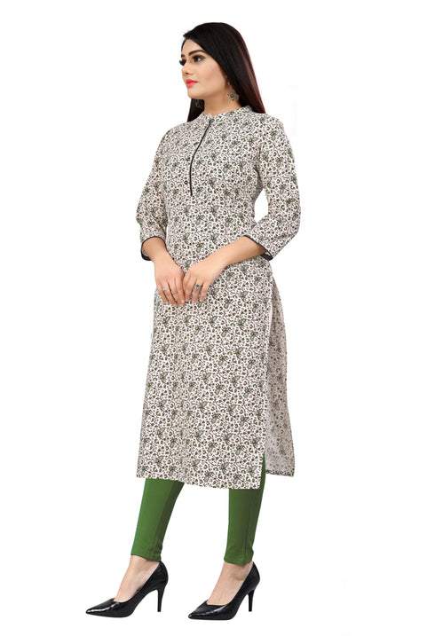 Beige & Green Pure Cambric Cotton Kurti