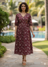 Wine & White Pure Cotton Foil Printed Western Dress