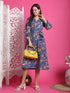 Teal Blue Pure Cotton Floral Printed Western Dress