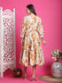 White & Chikoo Pure Cotton Abstract Printed Western Dress