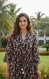 Midnight Blossom Elegance Jaipuri Printed Western Dress