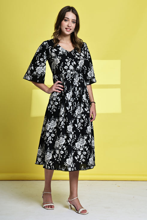 Classic Floral Harmony Pure Cotton Jaipuri Printed Western Dress