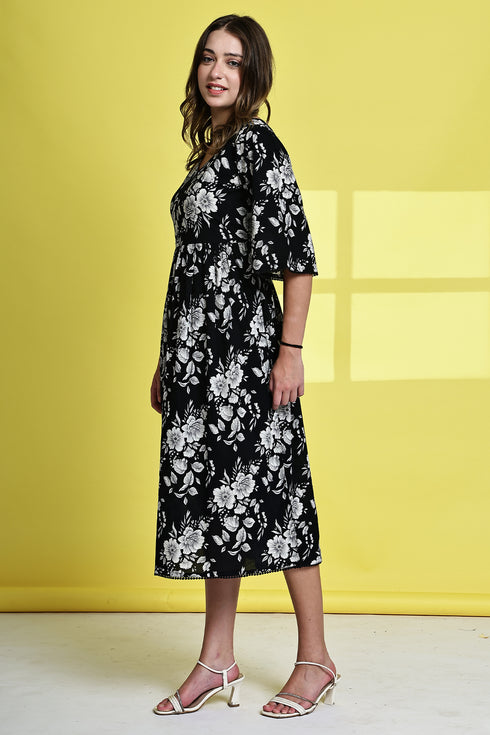 Classic Floral Harmony Pure Cotton Jaipuri Printed Western Dress