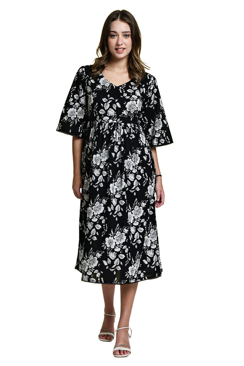 Classic Floral Harmony Pure Cotton Jaipuri Printed Western Dress