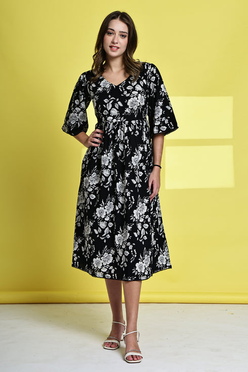 Classic Floral Harmony Pure Cotton Jaipuri Printed Western Dress