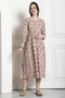 Beige Pure Cotton Floral Printed Maternity Gown with Zipper for Women for Pre & Post Pregnancy & Easy Breastfeeding