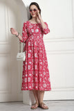 Pink & White Pure Cotton Floral Printed Maternity Gown with Zipper for Women for Pre & Post Pregnancy & Easy Breastfeeding