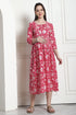 Pink & White Pure Cotton Floral Printed Maternity Gown with Zipper for Women for Pre & Post Pregnancy & Easy Breastfeeding