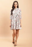 White Pure Cambric Cotton Jaipuri Printed Dress