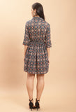 Navy Blue Pure Cambric Cotton Jaipuri Printed Dress
